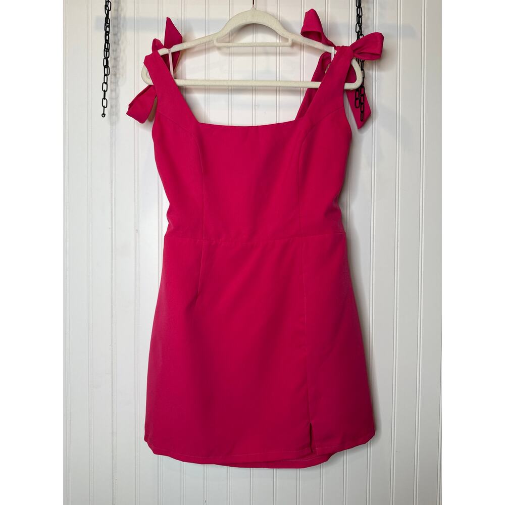 Lulus Your Sweetie Fuchsia Tie-Strap Mini Dress Pink Party Night Out Bow Large - Picture 2 of 6